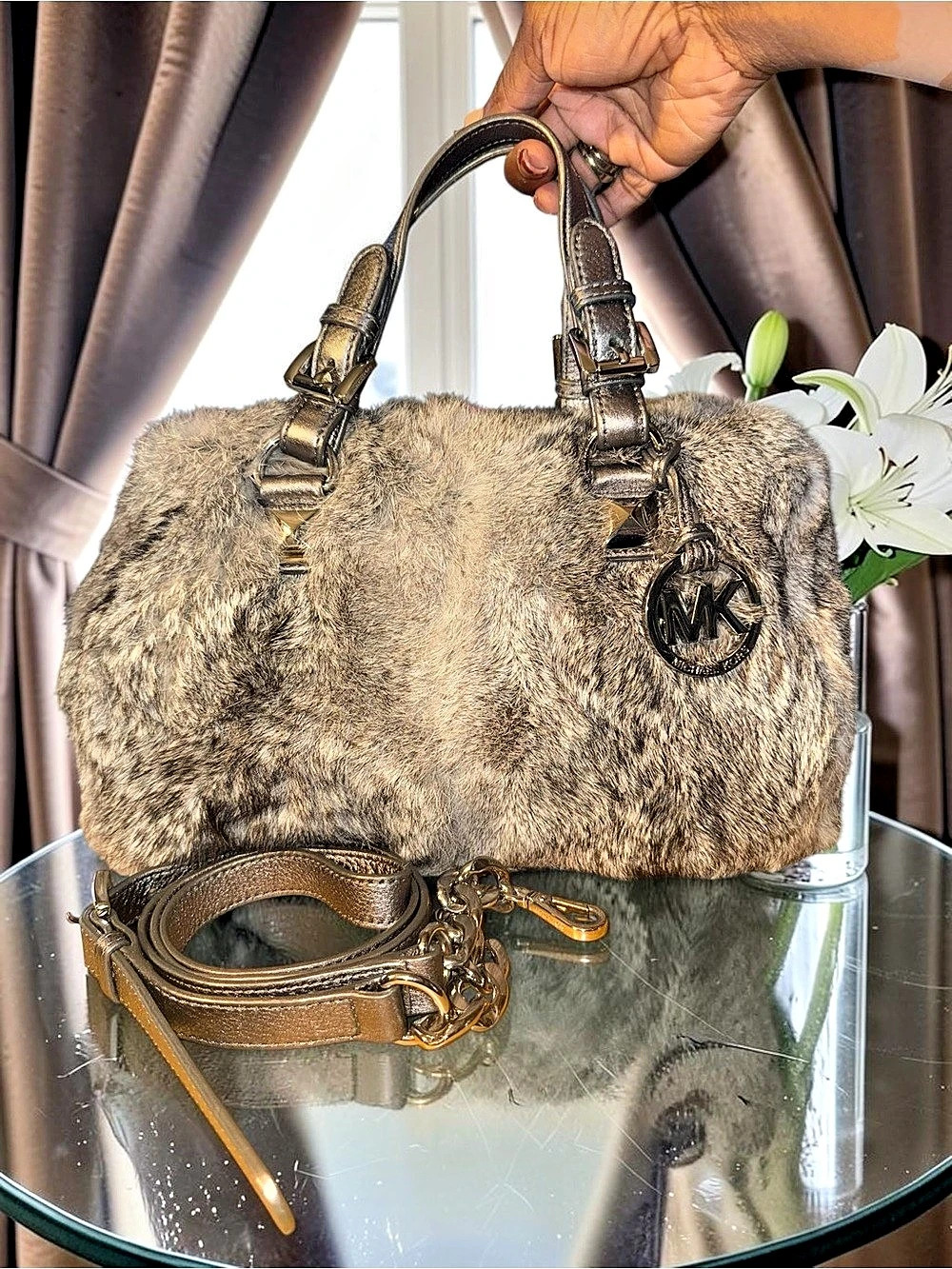 Michael Kors LIMITED Edition Genuine RABBIT Fur Satchel Bag EUC